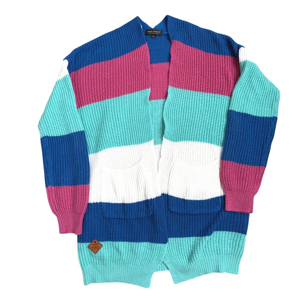 Simply Southern Striped Knit Cardigan Women Size S Cozy Casual Cute